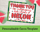 One in a Melon Thank You Canva Template Bag Topper Printable