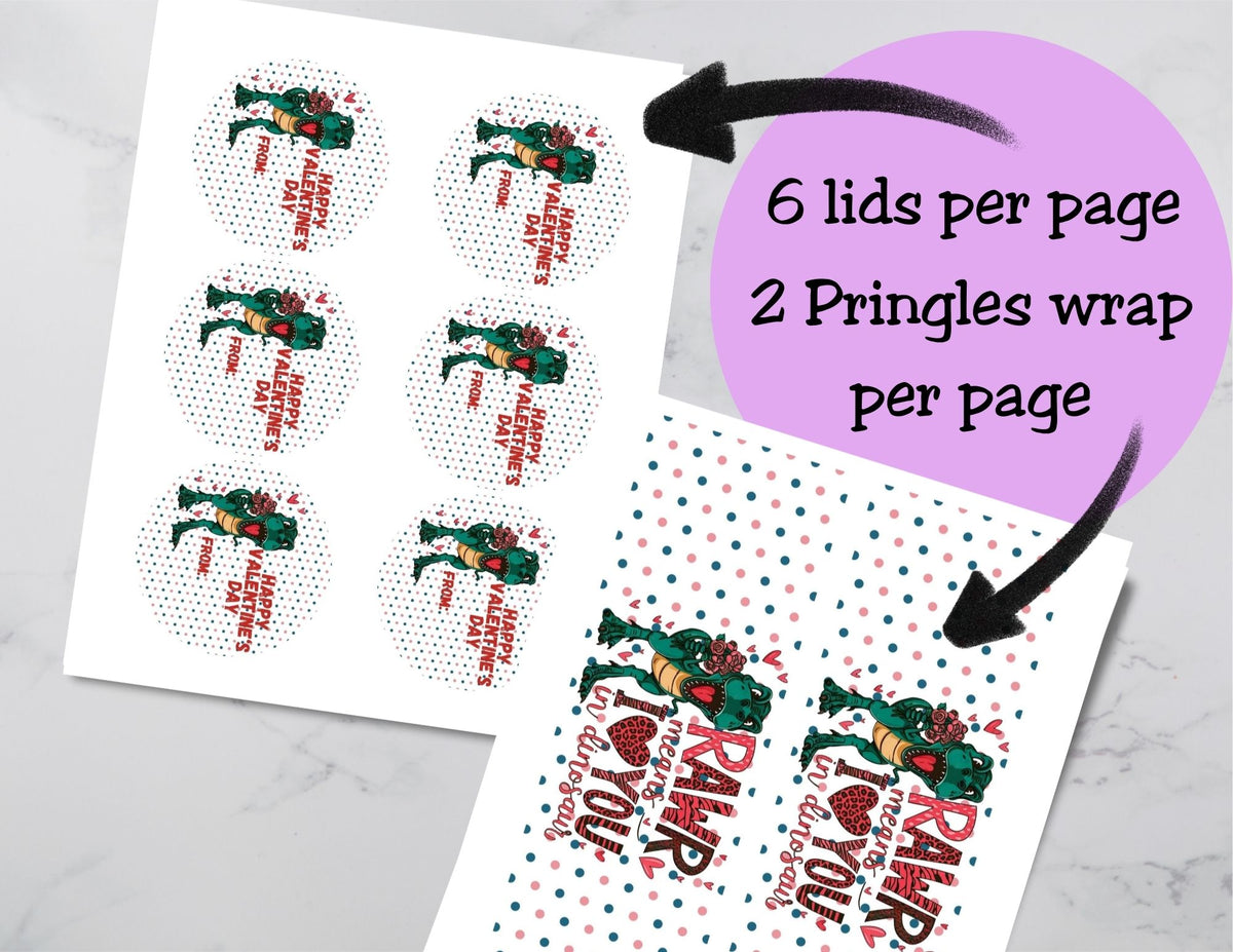Dinosaur Valentine Pringles Label & Lid Printable