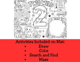 Two Wild Second Birthday Activity Placemat Printable, Jungle Safari Birthday Activity
