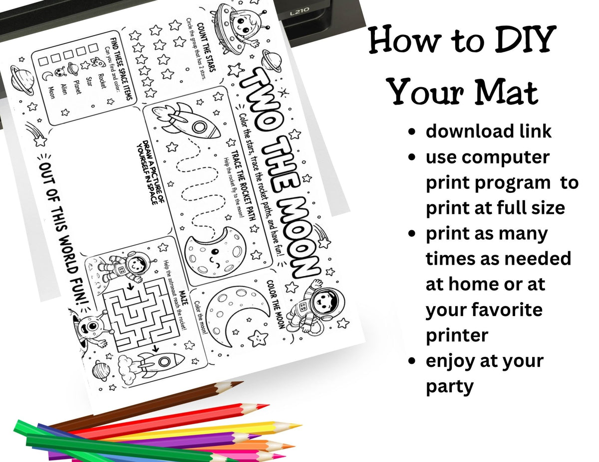 Two The Moon Birthday Activity Placemat Printable