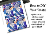Sticker paper with astronaut design and text instructions on how to use them.