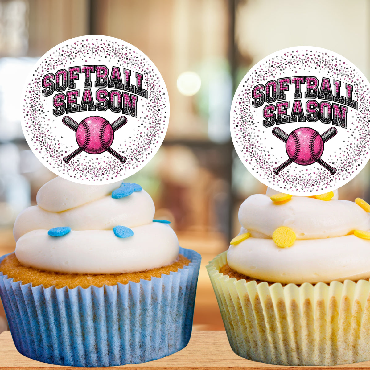 Pink Softball Cupcake Toppers Printable