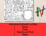 Wild One First Birthday Activity Placemat Printable, Jungle Safari Birthday Activity
