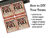 Four 'Rocket Fuel' label templates with instructions on how to use them.