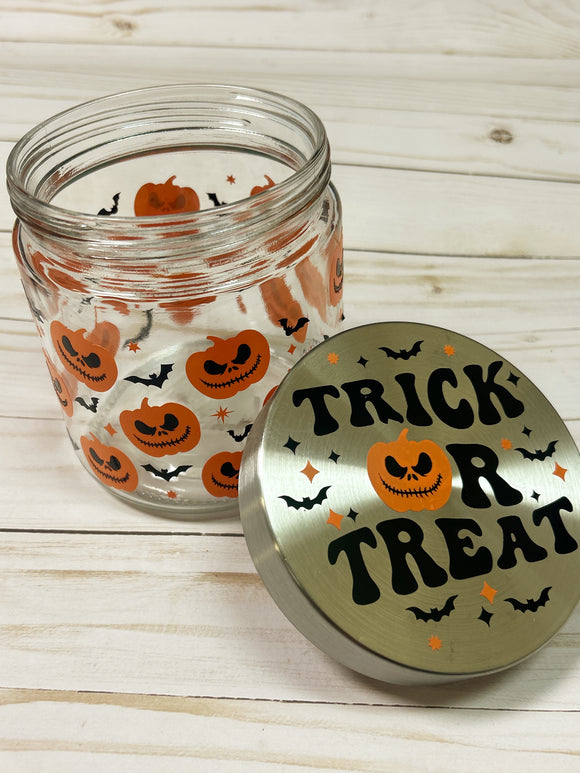 Spooky Pumpkin and Bats Candy Jar