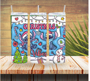 Christmas Vibes Stitch 3D Christmas 20 ounce Stainless Steel Tumbler *535