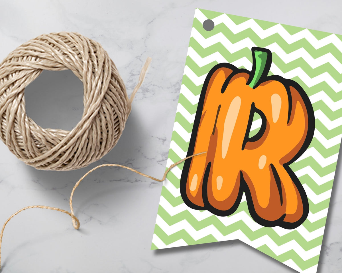 Chevron Pumpkin Canva Template Pennant Banner Printable