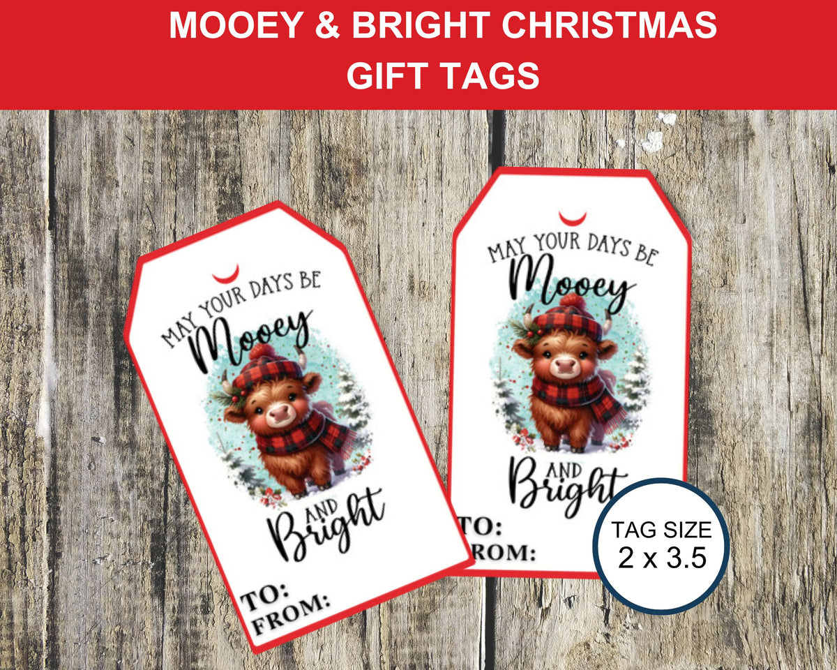 Mooey and Bright Christmas Gift Tags Printable
