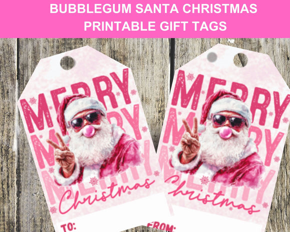 Pink Santa Christmas Printable Gift Tags
