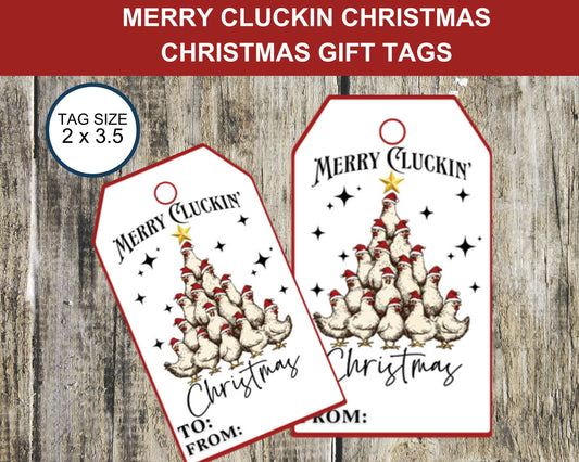Merry Cluckin Christmas Chicken Gift Tags Printable