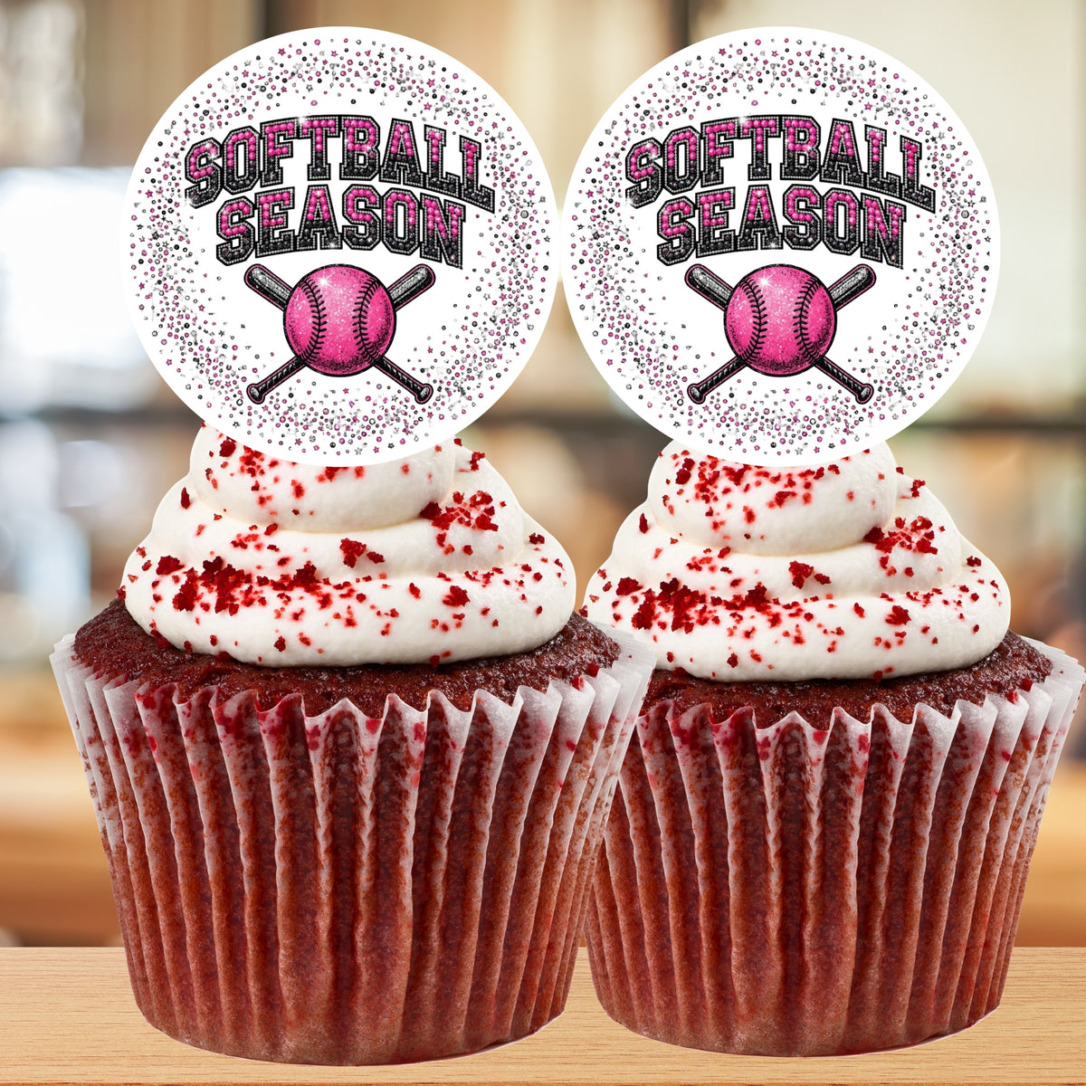 Pink Softball Cupcake Toppers Printable