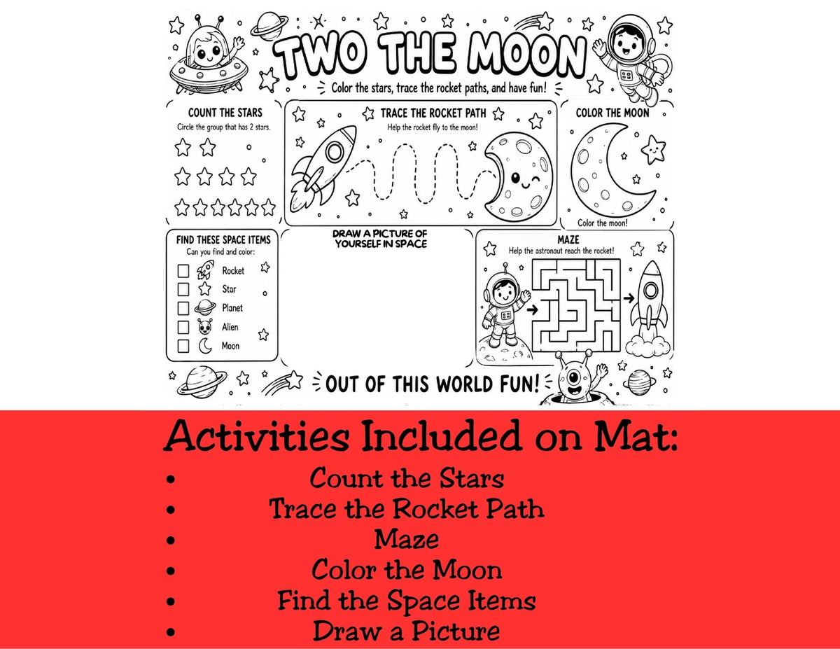 Two The Moon Birthday Activity Placemat Printable