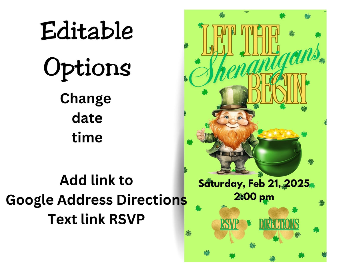 Let the Shenanigans Begin Mobile Party Invitation Editable Canva Link