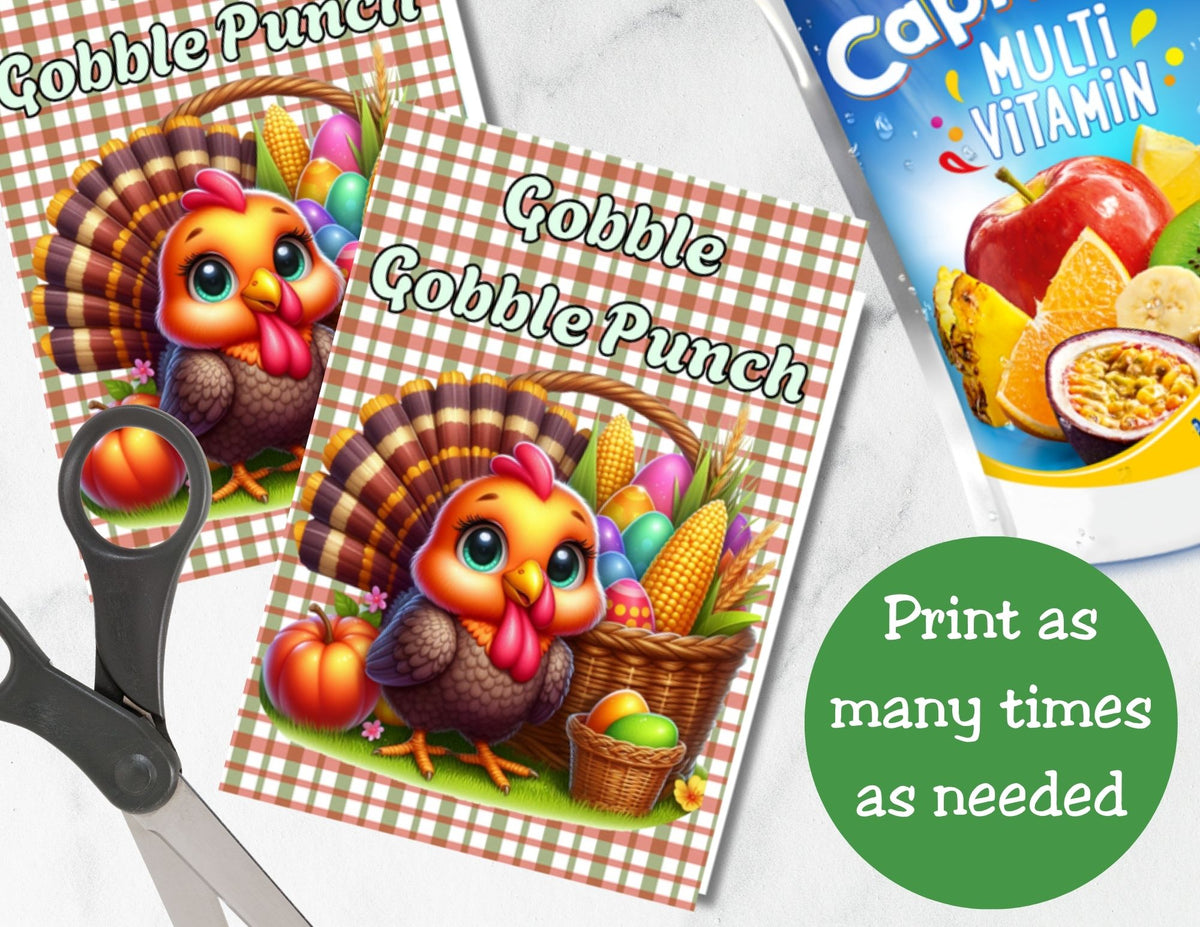 Gobble Gobble Punch Thanksgiving Capri Sun Label Printable