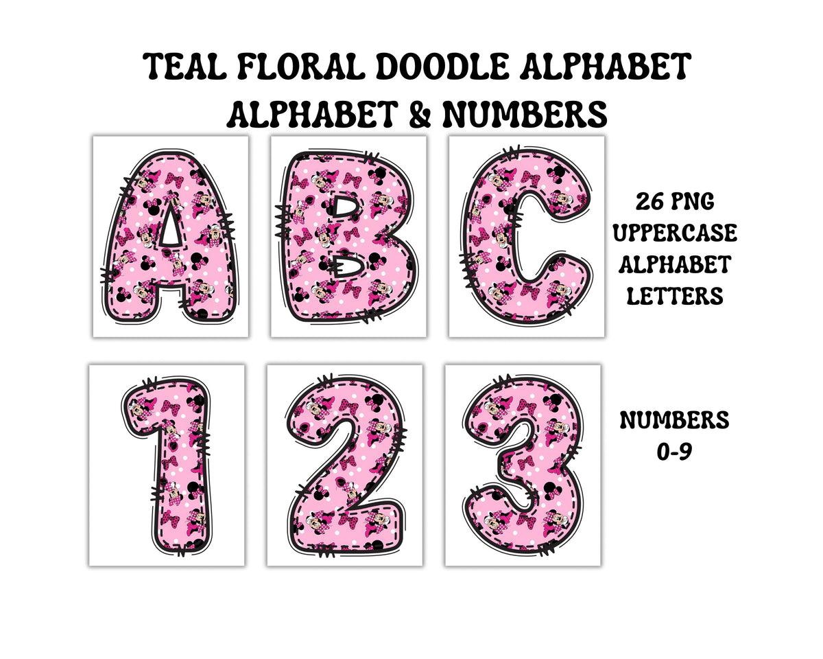 Mickey Heads Doodle Alphabet Clip Art for Parties, Nursery Decor