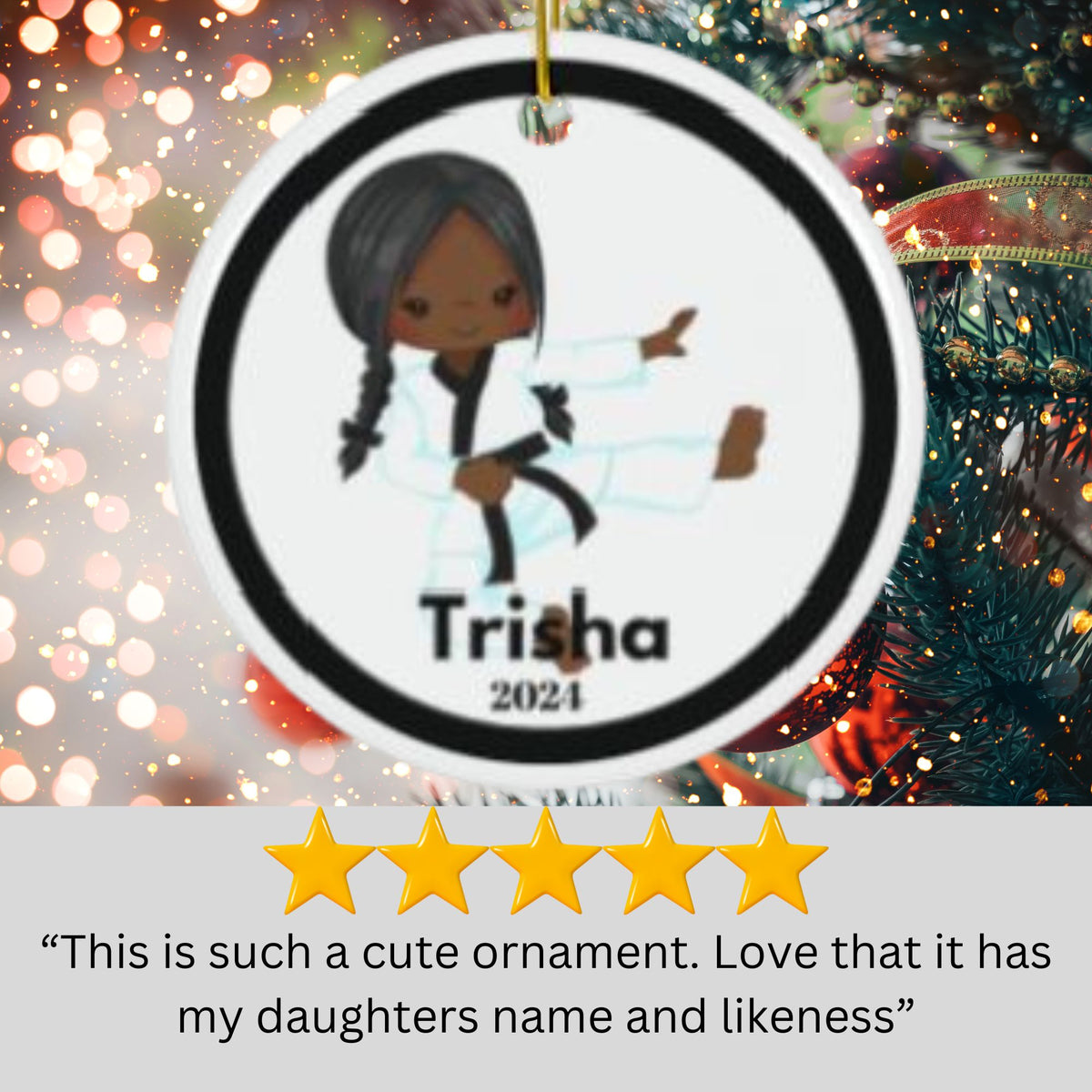 Girl Karate Player Custom Name Christmas Ornament