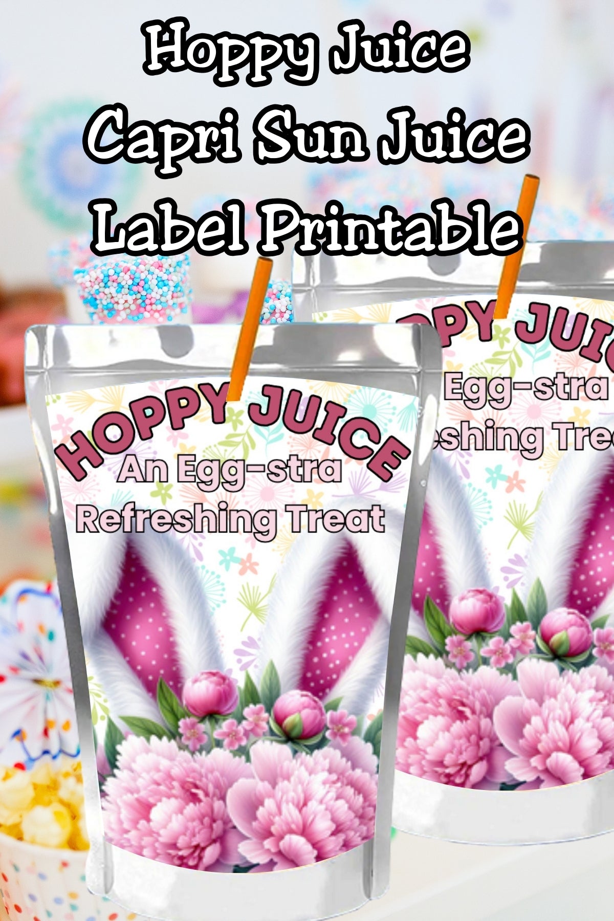 Looking for a cute Easter drink idea? This Easter Capri Sun label printable turns juice pouches into adorable hoppy juice with bunny ears and spring florals. Perfect as an Easter basket stuffer, kids Easter party drink, or Easter class party favor that’s easy to DIY and totally kid-approved.