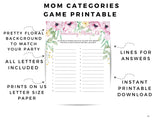 Mom Printable Games for Mothers Day or Pink Flower Baby Shower