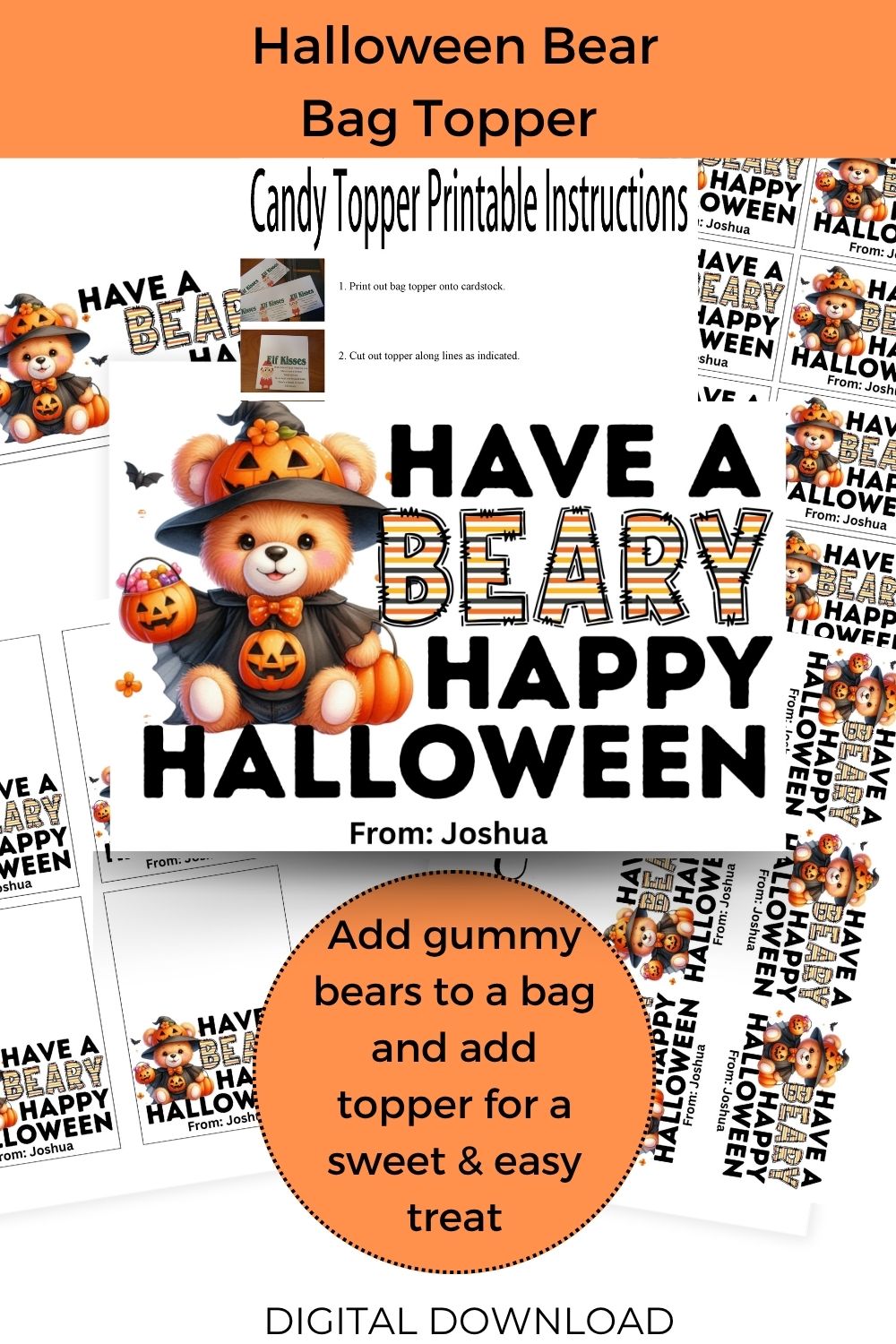 Beary Happy Halloween Canva Template Bag Topper Printable
