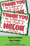 One in a Melon Thank You Canva Template Bag Topper Printable