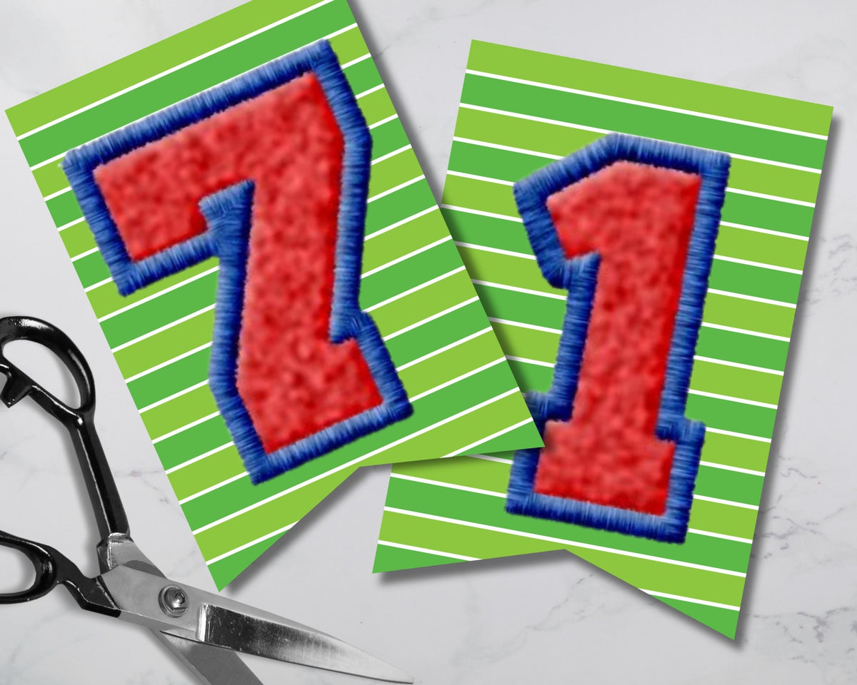 Red and Blue Football Varsity Letters Pennant Banner Printable with Canva Template