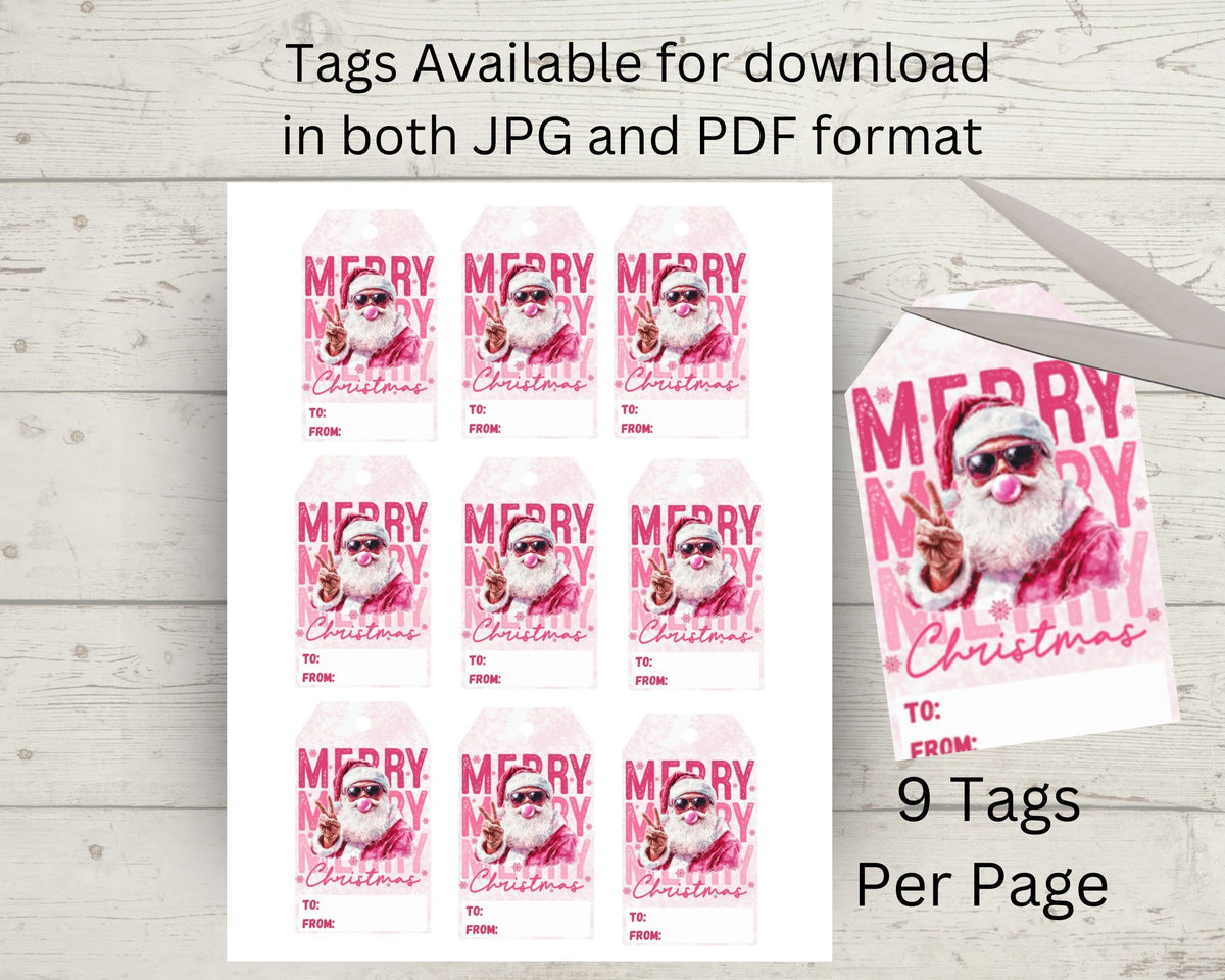 Pink Santa Christmas Printable Gift Tags