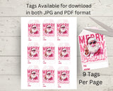 Pink Santa Christmas Printable Gift Tags