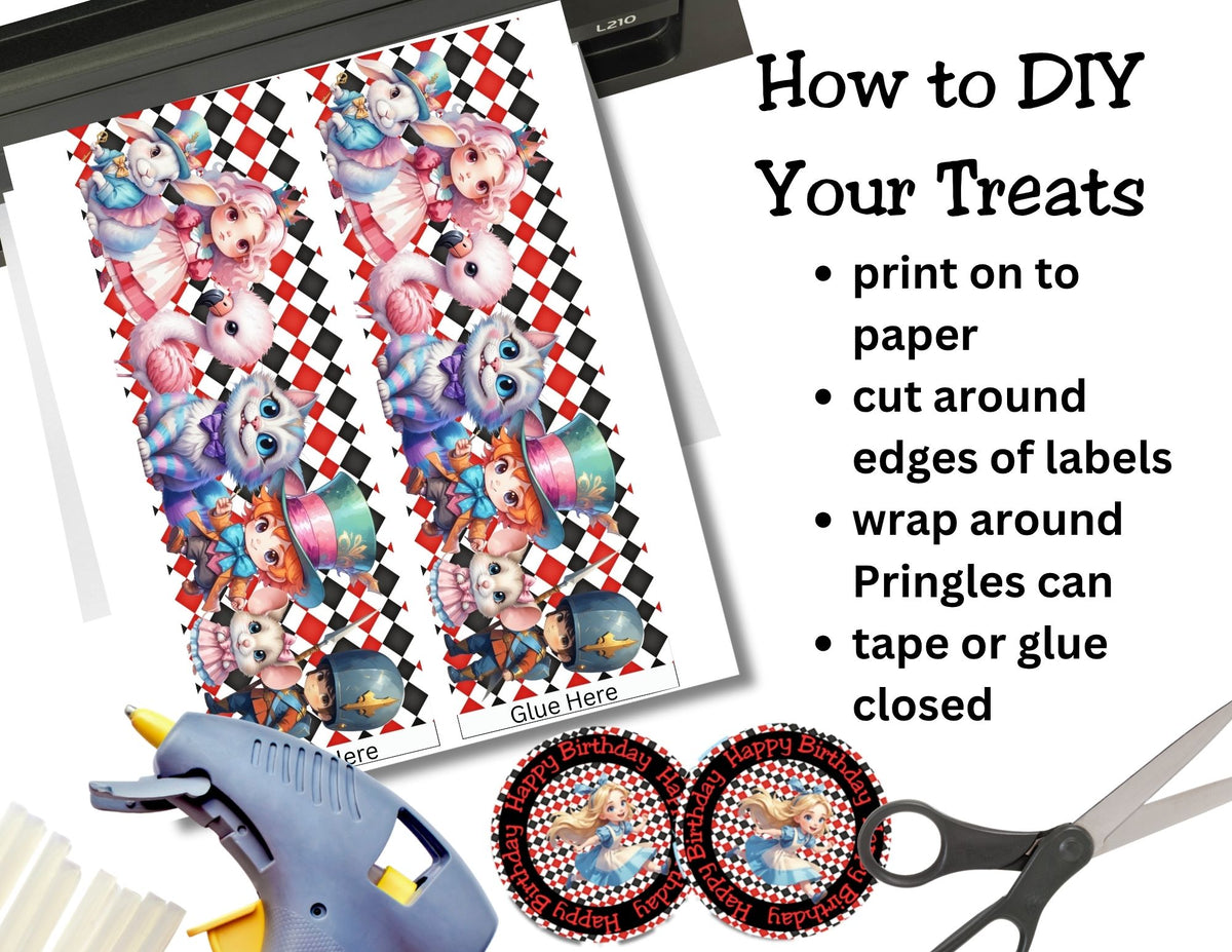 Alice in Wonderland Pringles Can Label Printable – Onederland Birthday Party Favor