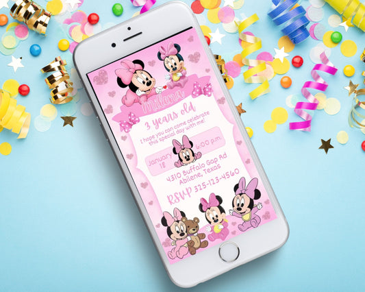 Baby Minnie Mobile Party Invitation Editable Canva Link
