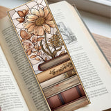 Floral bookmark with stained glass design on an open book
