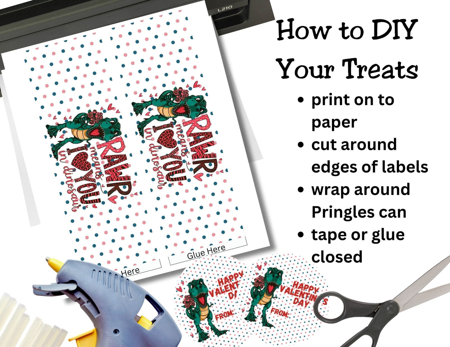 Dinosaur Valentine Pringles Label & Lid Printable