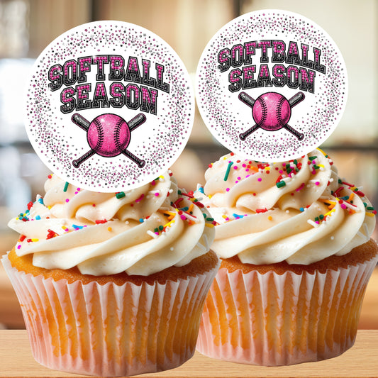 Pink Softball Cupcake Toppers Printable