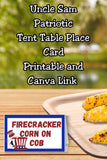 Uncle Sam Patriotic Tent Table Place Card Printable with Canva Edit Link