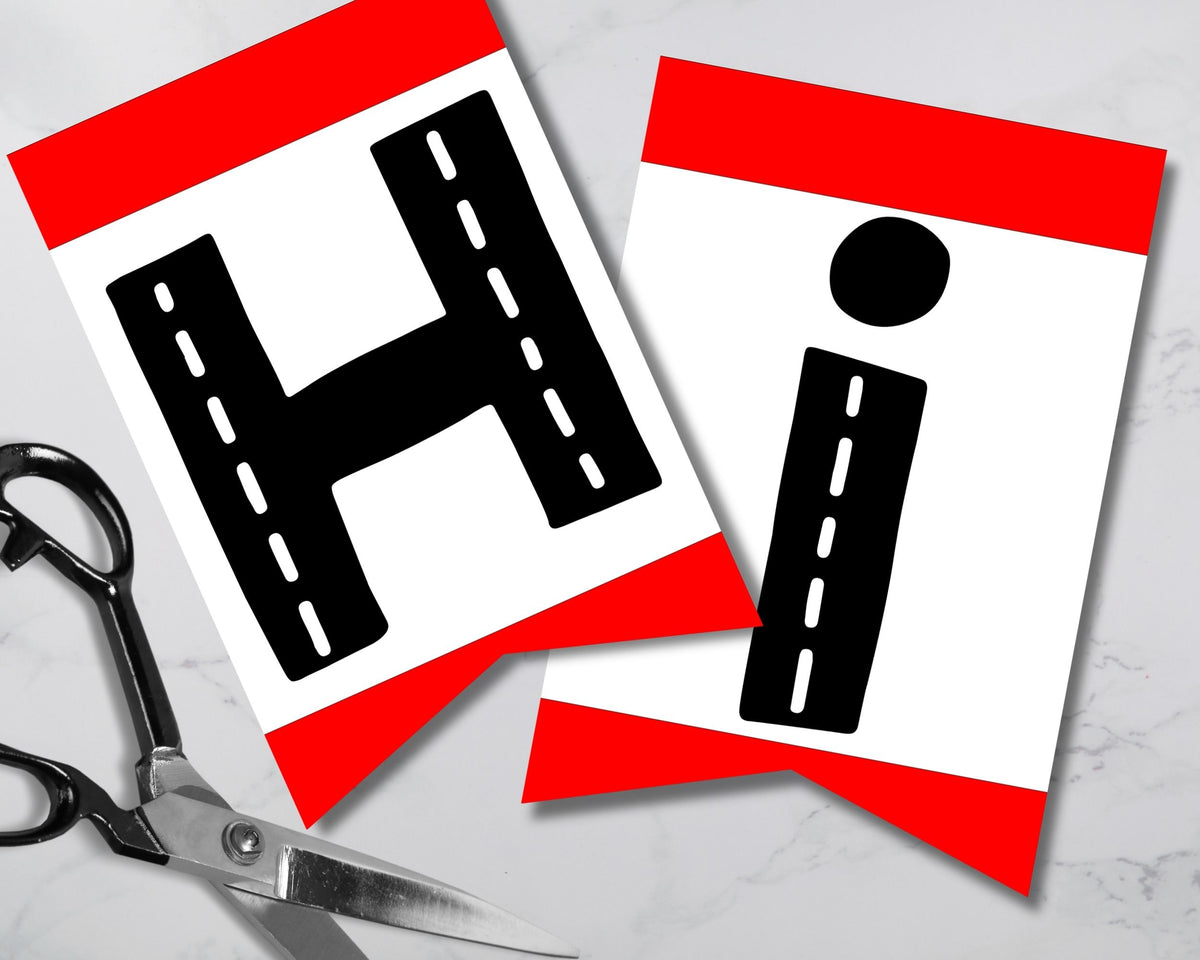 Red Road Pennant Printable Banner and Canva Template