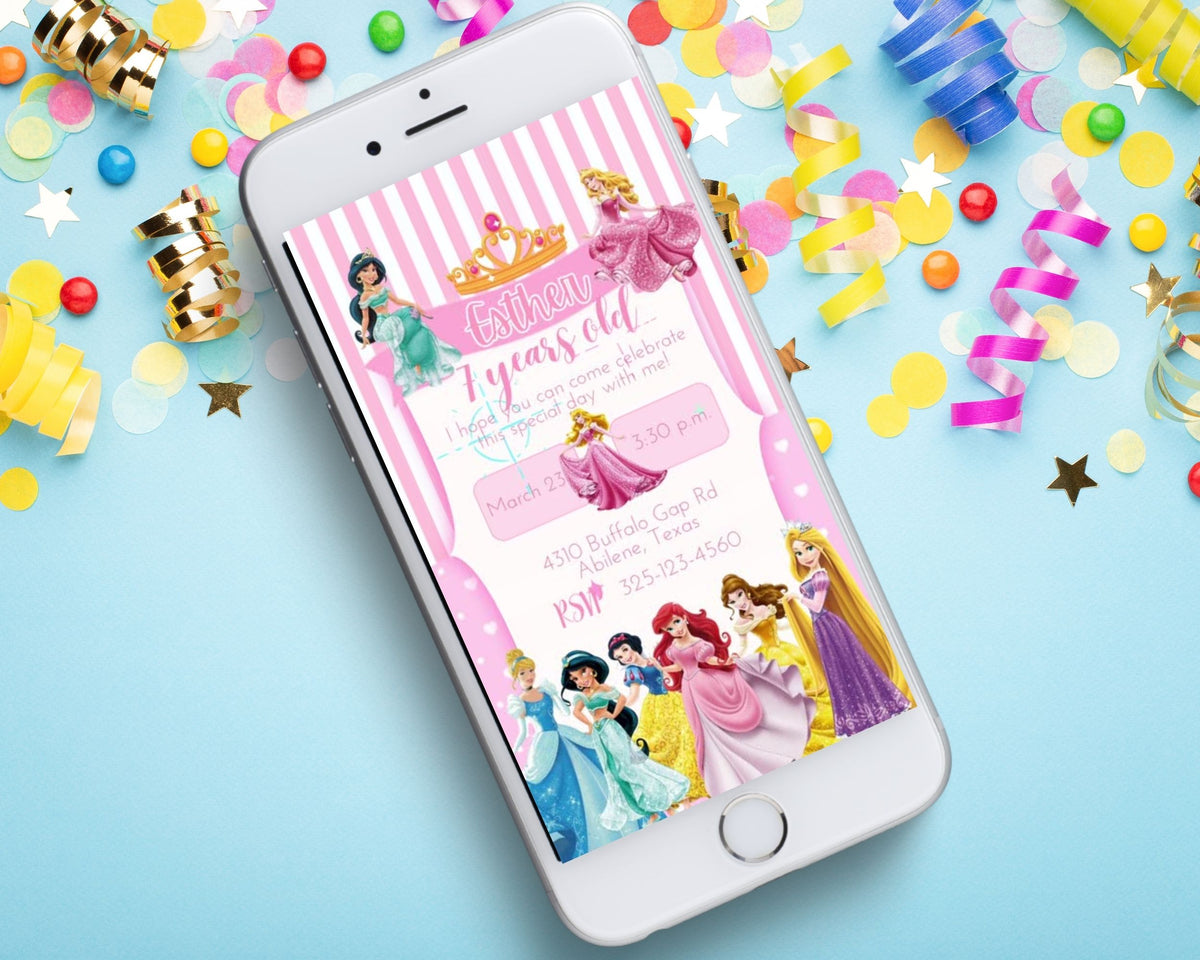 Fairy Tale Princess Mobile Party Invitation Editable Canva Link