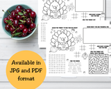 Thanksgiving Activity Placemats for Kids, Printable Thanksgiving Games, Kids Table Activities
