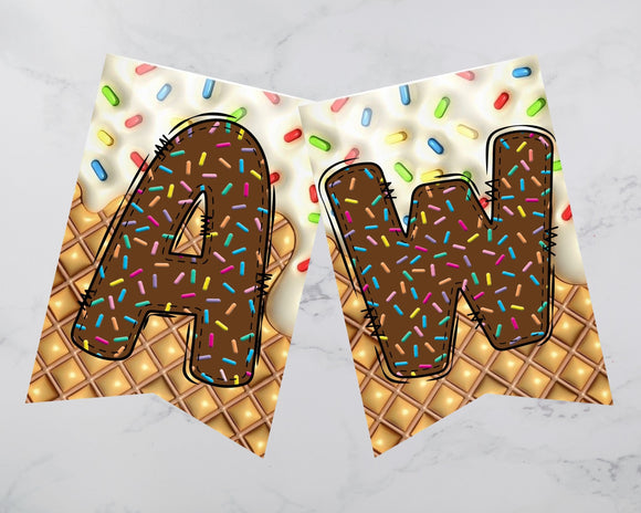 Ice Cream Pennant Banner Printable and Canva Template