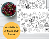 Thanksgiving Activity Placemats for Kids, Printable Thanksgiving Games, Kids Table Activities