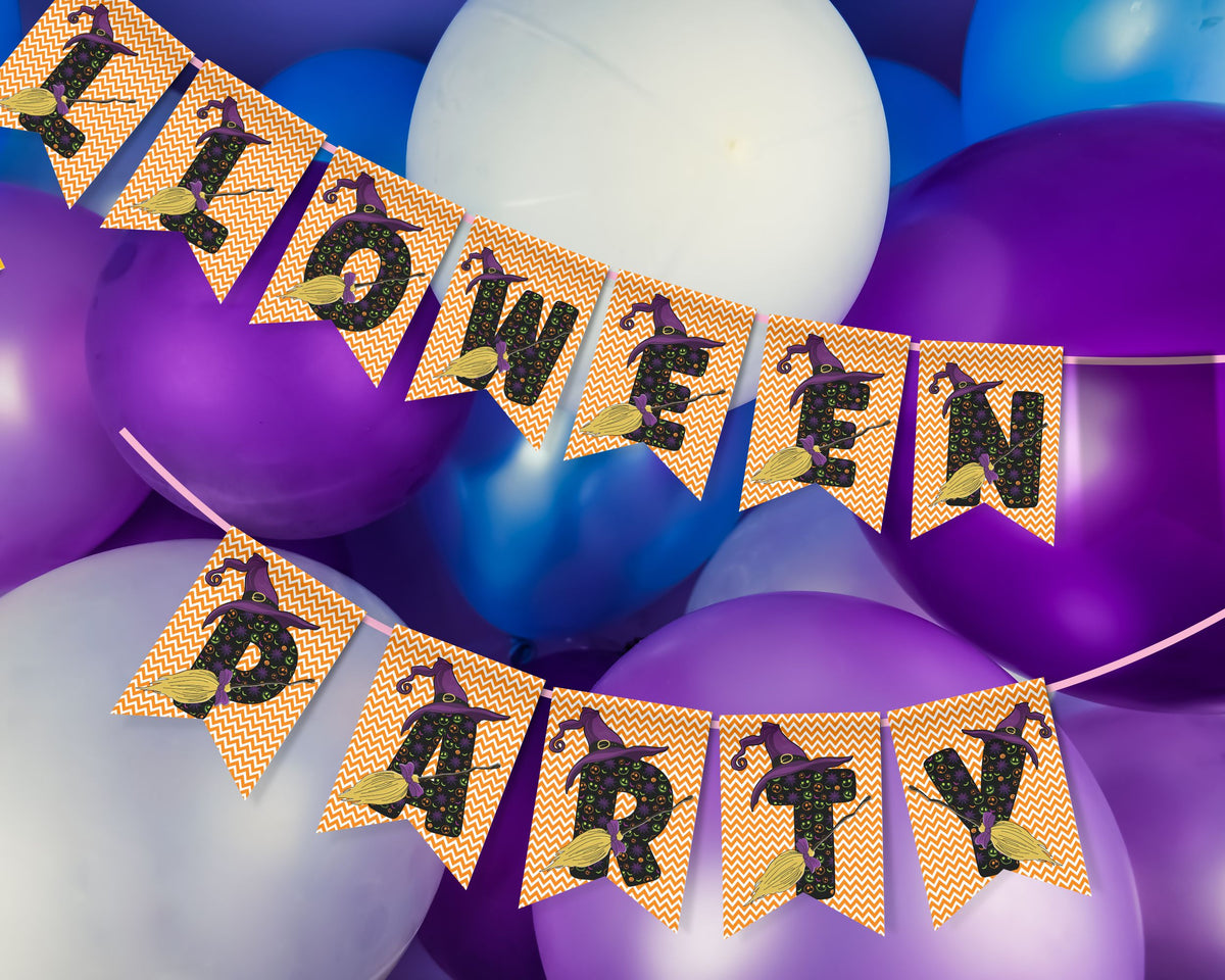 Chevron Witch Halloween Pennant Banner Printable