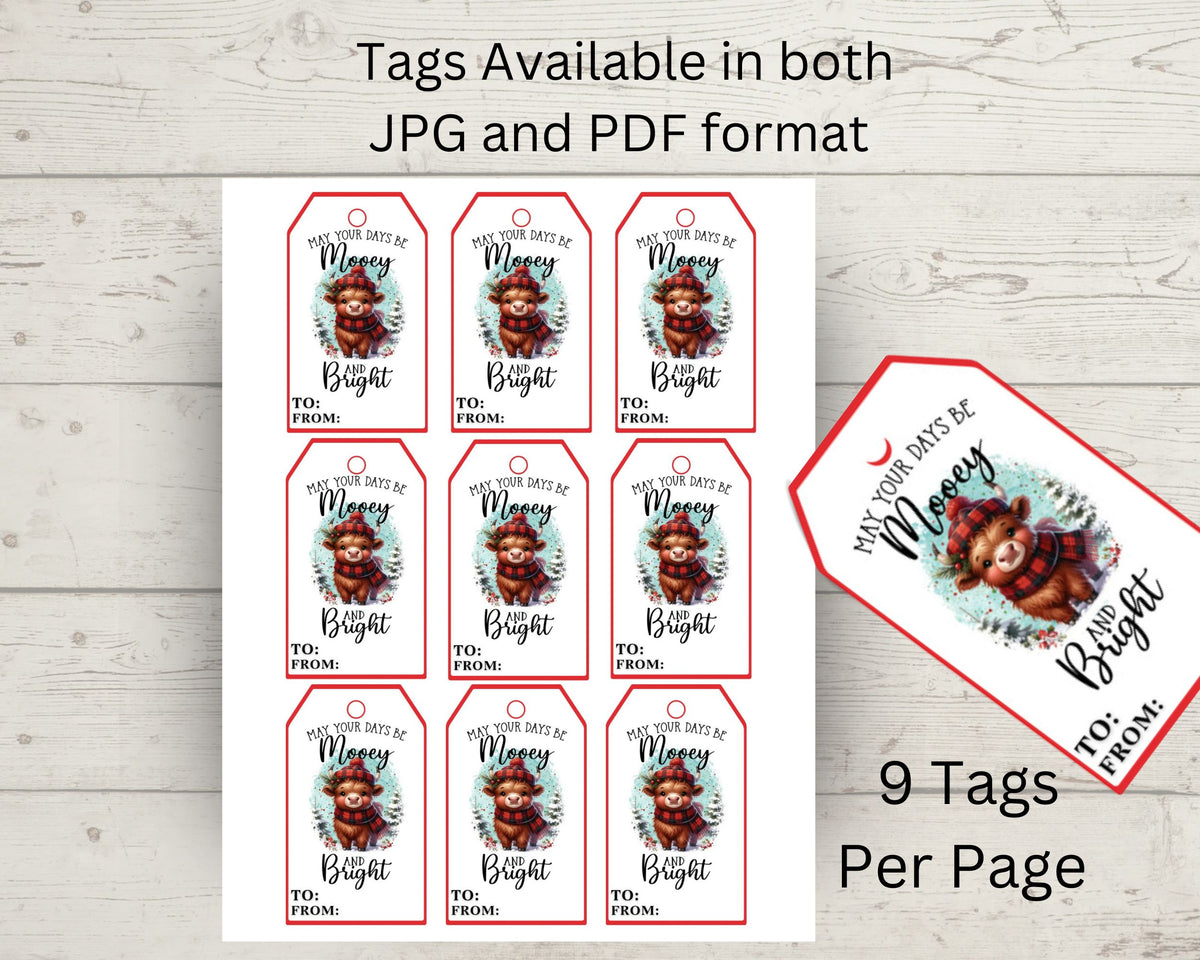 Mooey and Bright Christmas Gift Tags Printable