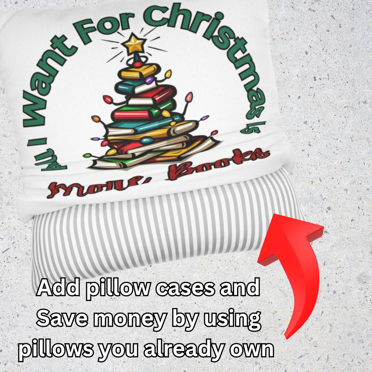 More Books for Christmas Spun Polyester Square Pillowcase