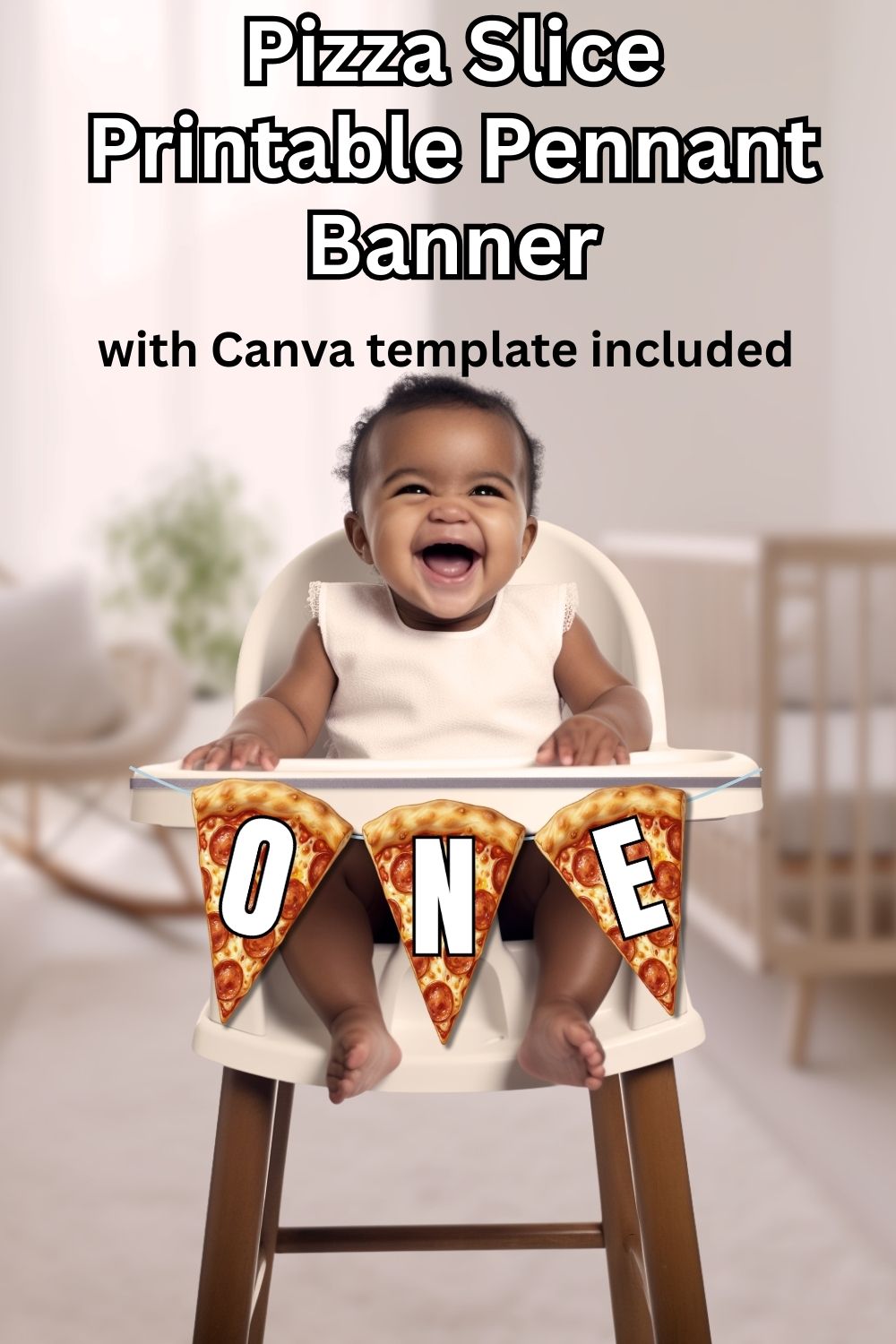 Hosting a Slice Slice Baby first birthday? This pizza slice banner makes the cutest highchair or dessert table decoration. Designed to look like realistic pepperoni pizza slices, this printable pennant banner includes letters and numbers so you can personalize it for your baby’s big day. Ideal for pizza parties, family celebrations, and milestone birthdays.