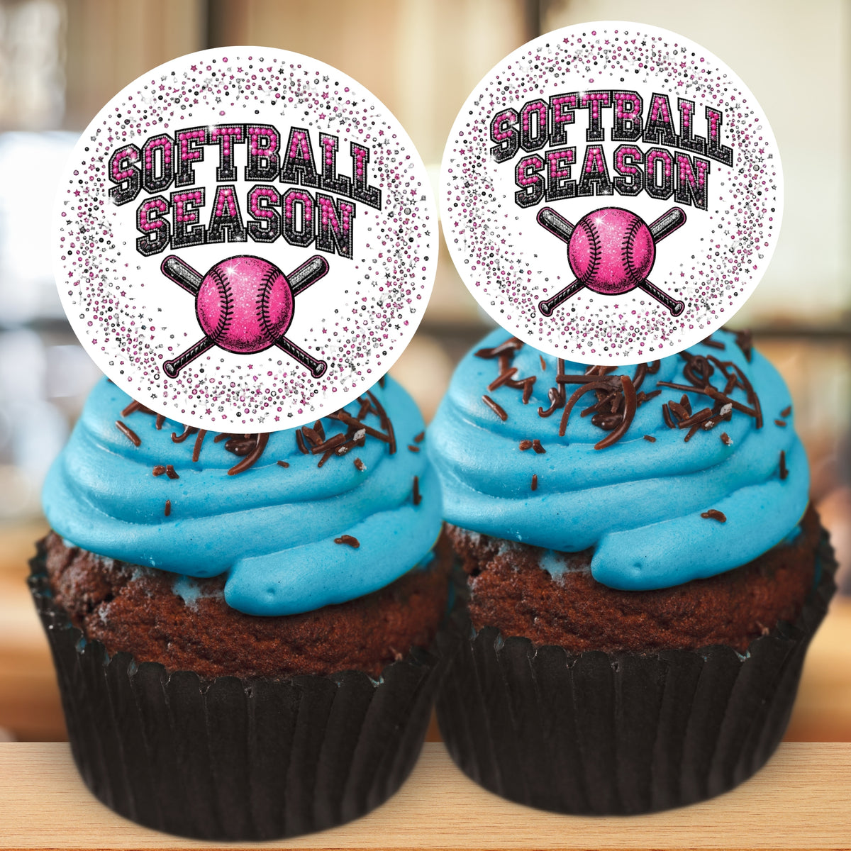 Pink Softball Cupcake Toppers Printable
