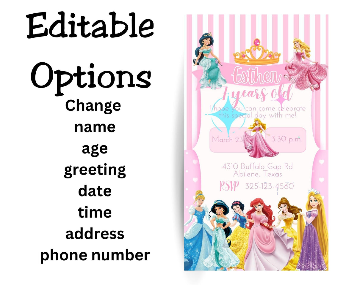 Fairy Tale Princess Mobile Party Invitation Editable Canva Link