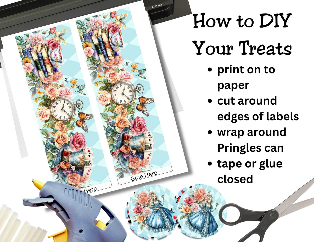 Vintage Alice in Wonderland Pringles Can Label Printable – Onederland Party Favor