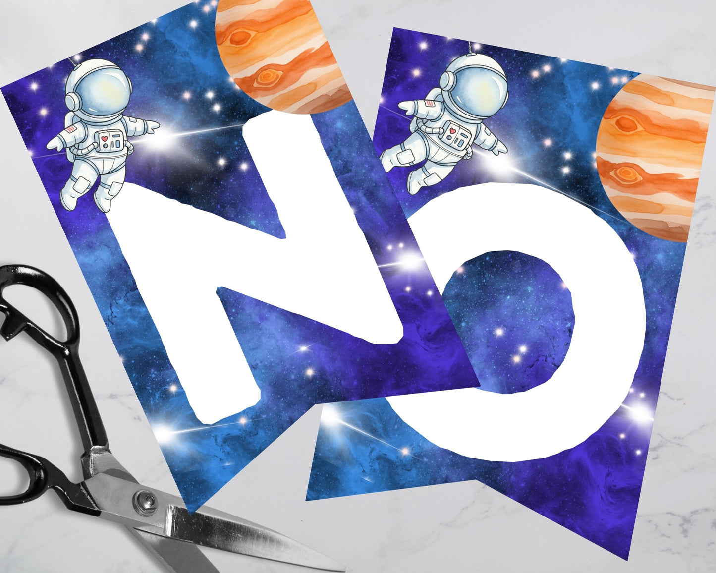 Space Alphabet Pennant Banner Set (A–Z + 0–9) – Astronaut Party Decor Printable