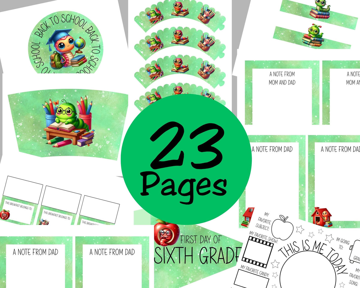 Bookworm Back to School Breakfast Printable Set