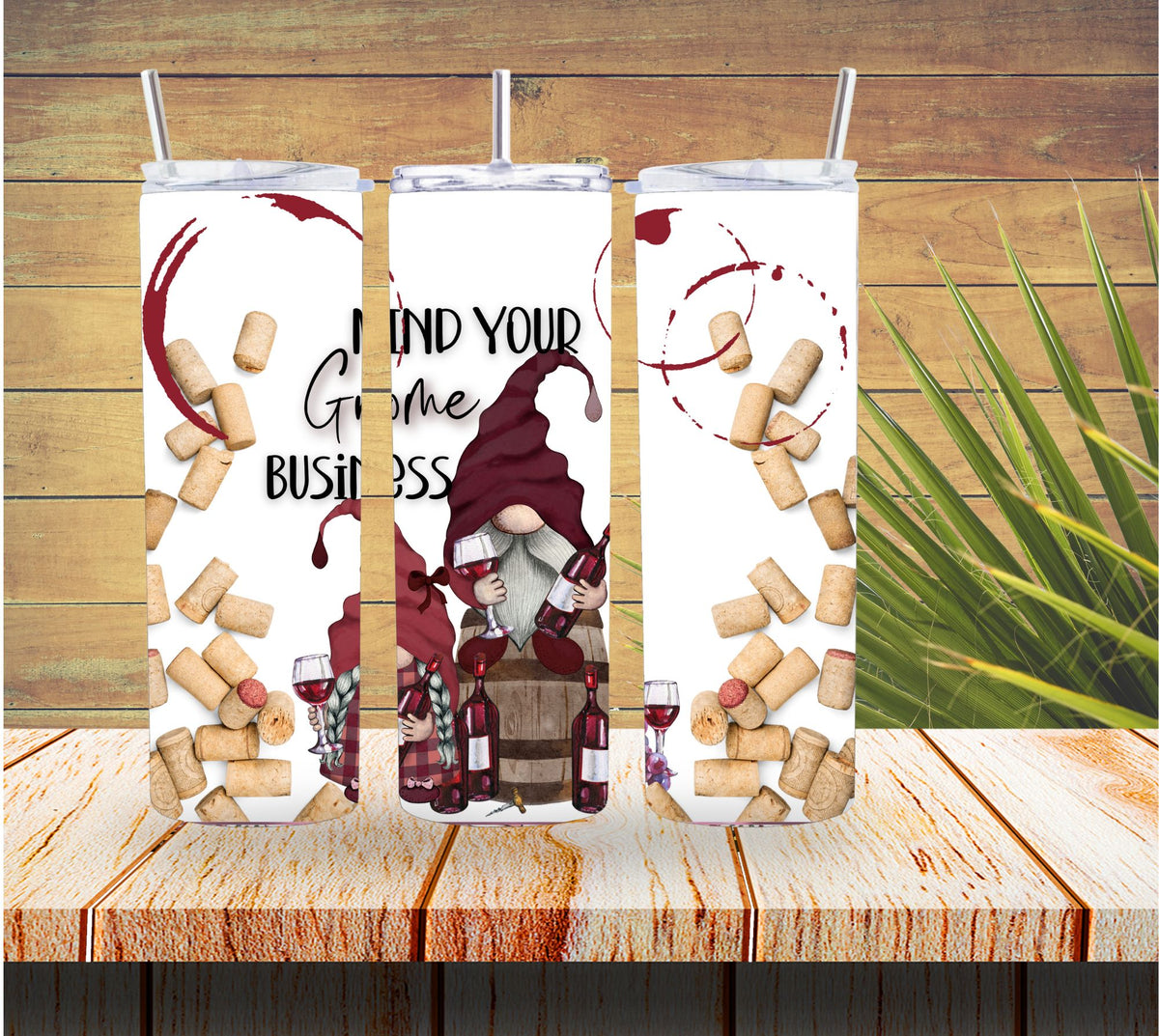 Mind Your Own Business Wine Gnomes 20 ounce Stainless Steel Tumbler