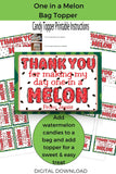 One in a Melon Thank You Canva Template Bag Topper Printable