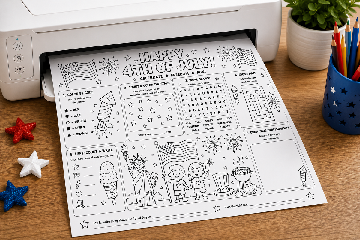 Patriotic 4th of July Activity Placemat Printable